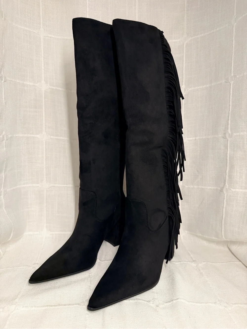 Madden Girl Shakke Black Fringe Western Knee High Boots 6.5 NIB